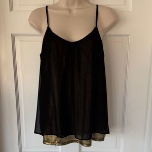 Express Black Flowy Tank Top with Gold Shimmer Hem – Size Medium